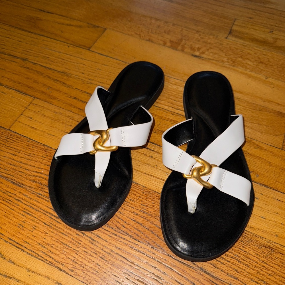 AEROSOLES White and Gold Sandals